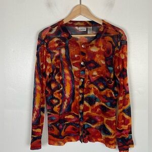 Chico's Long Sleeves Buttoned Cardigan Size 2 US L Mesh Mother Pear Buttons